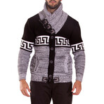 Greek Key Contrast Pullover Sweater // Black (3XL)