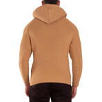 Full Zip Cable Knit Fur Hood Sweater // Beige (XL)