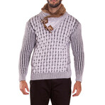 High-Neck Fur Lined Pullover Sweater // White (L)