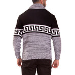 Greek Key Contrast Pullover Sweater // Black (2XL)