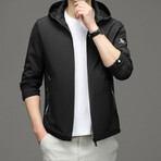 Zip Up Hooded Jacket // Blak (L)