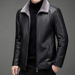Faux Leather Pilot Jacket // Black (XL)