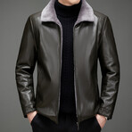 Faux Leather Pilot Jacket // Dark Green (XS)