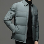 Button-Up Puffer Jacket // Gray Green (L)
