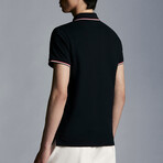 Striped Collar Short Sleeve Polo Shirt V2 // Black (S)