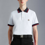 Striped Collar Short Sleeve Polo Shirt // White (S)