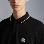 Striped Collar Short Sleeve Polo Shirt V1 // Black (S)