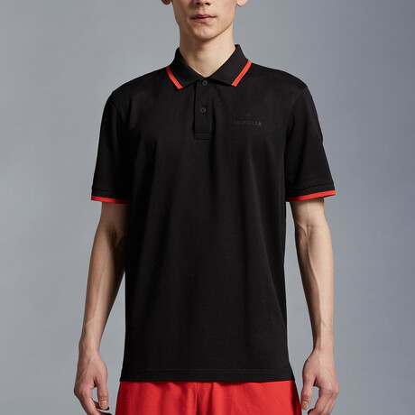 Striped Collar Short Sleeve Polo Shirt // Black + Red (S)