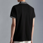 Striped Collar Short Sleeve Polo Shirt V1 // Black (S)