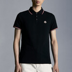 Striped Collar Short Sleeve Polo Shirt V2 // Black (S)