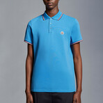 Striped Collar Short Sleeve Polo Shirt // Blue (S)
