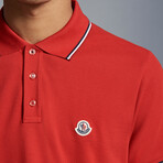 Striped Collar Short Sleeve Polo Shirt // Red (S)
