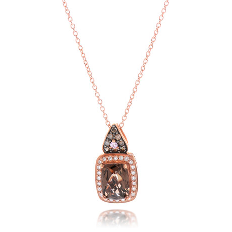 14K Rose Gold Smokey Quartz + Diamonds Pendant Necklace // 18" // New