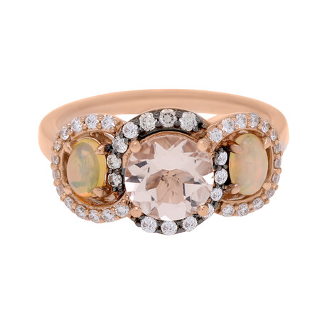 14K Rose Gold Morganite + Opal + Diamond Ring // Ring Size: 7.25 // New