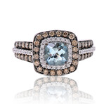 14K White Gold Aquamarine + Diamond Halo Ring // Ring Size: 7 // New