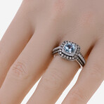 14K White Gold Aquamarine + Diamond Halo Ring // Ring Size: 7 // New