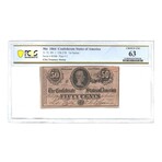 1864 Fifty Cent Confederate Note T-72 // PCGS Certified Choice Uncirculated 63