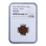 Post 1869 Lincoln & Grant Commemorative Medalet // NGC Certified MS66 BN // Deluxe Collector's Pouch