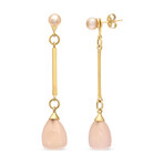 18K Yellow Gold Rose Quartz + Pink Cultured Pearl Drop Earrings // New