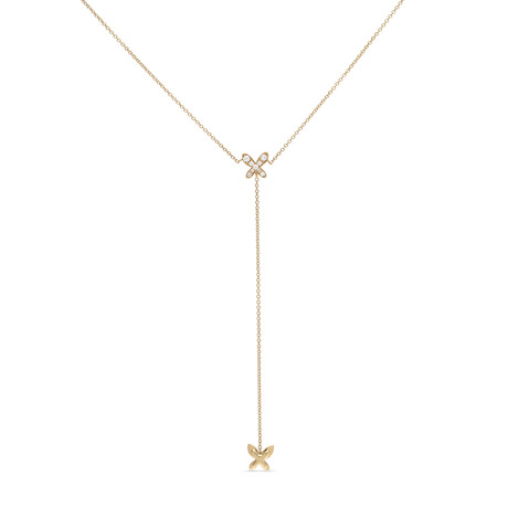 Freevola 18K Yellow Gold Diamond Butterfly Lariat Necklace // 14"-16" // New