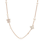 Freevola 18K Rose Gold Cultured Pearl + Mother Of Pearl Butterfly Beaded Station Necklace // 28" // New