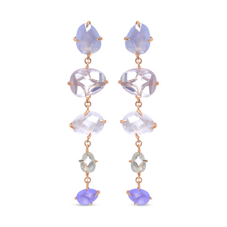 Mila Primavera 18K Rose Gold + Multi-Stone Drop Earrings I // New