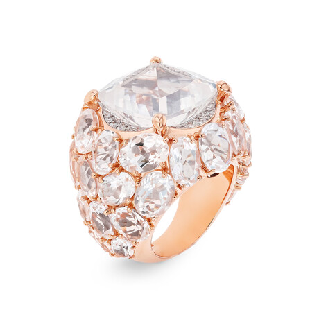 Mimi Milano // Boutique 18K Rose Gold Rock Crystal + Diamond Statement Ring // Ring Size: 6.5 // New