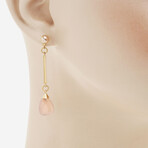 18K Yellow Gold Rose Quartz + Pink Cultured Pearl Drop Earrings // New