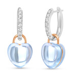 Juliet 18K White Gold + 18K Rose Gold Blue Topaz + Diamond Drop Earrings // New