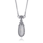 Sterling Silver Mother Of Pearl + Rock Crystal Doublet Pendant Necklace // 19" // Store Display