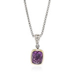 Charles Krypell // Sterling Silver + 14k Yellow Gold Amethyst + Diamond Pendant Necklace // 17" // New