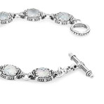 Sterling Silver Mother Of Pearl + Rock Crystal Doublet Link Bracelet // 6.75" // Store Display