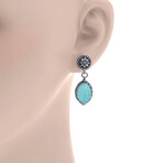 Sterling Silver Turquoise + Rock Crystal Doublet Drop Earrings I // New