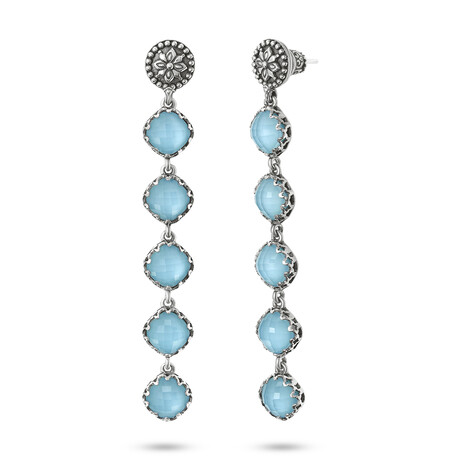 Sterling Silver Turquoise + Rock Crystal Doublet Drop Earrings // New