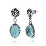 Sterling Silver Turquoise + Rock Crystal Doublet Drop Earrings I // New