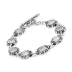 Sterling Silver Mother Of Pearl + Rock Crystal Doublet Link Bracelet // 6.75" // Store Display