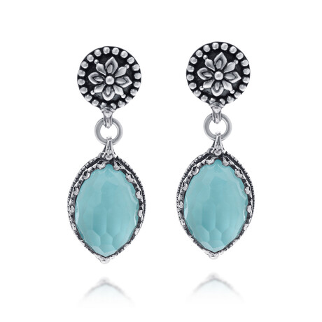 Konstantino // Sterling Silver Turquoise + Rock Crystal Doublet Drop Earrings I // New