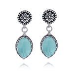 Sterling Silver Turquoise + Rock Crystal Doublet Drop Earrings I // New