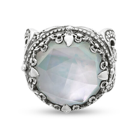 Konstantino // Sterling Silver + Mother Of Pearl + Rock Crystal Doublet Statement Ring // Ring Size: 8 // New