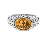Charles Krypell // Sterling Silver + 18K Yellow Gold Citrine Band Ring // Ring Size: 6.75 // New