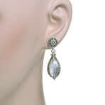 Sterling Silver Mother Of Pearl + Rock Crystal Doublet Drop Earrings I // New