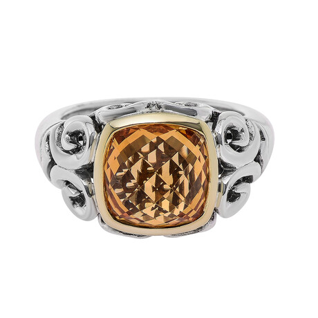 Charles Krypell // Sterling Silver + 18K Yellow Gold Orange Citrine Band Ring // Ring Size: 6.75 // New