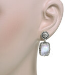 Sterling Silver Mother Of Pearl + Rock Crystal Doublet Drop Earrings II // New