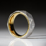 Genuine Natural Seymchan Meteorite Ring with Gold Inner-Bezel (Size 5)