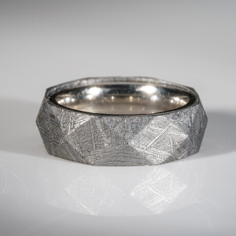 Genuine Natural Seymchan Meteorite Ring with Sterling Silver Inner-Bezel (Size 5)