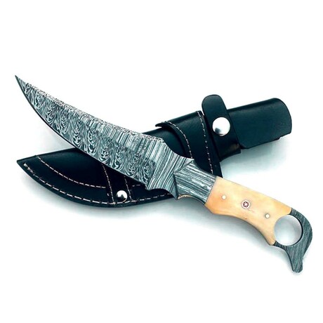 Damascus Hunting Knife // Bone Handle