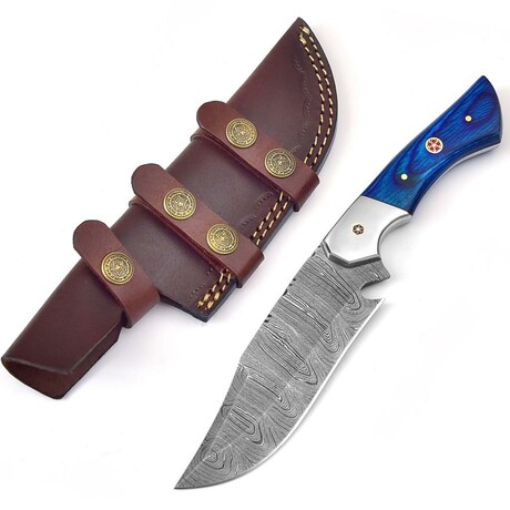 Damascus Hunting Knife // Pakka Wood Handle