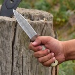 Damascus Hunting Knife // Bone And Wood Handle