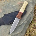 Damascus Hunting Knife // Bone And Wood Handle