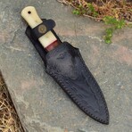 Damascus Hunting Knife // Bone And Wood Handle